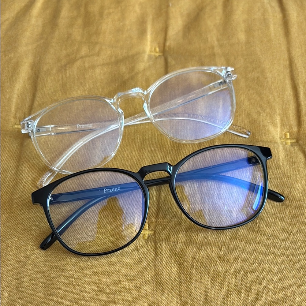 Przene Clear and Black Frame Blue Light Glasses Set
